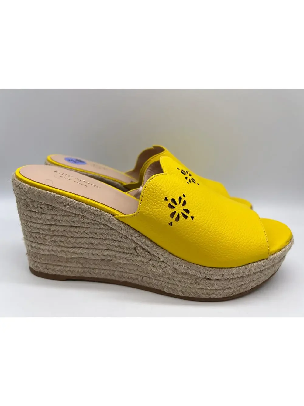 Kate Spade Tenley Espadrille Wedge Mule Sandal Yellow Leather S8311001 Size 8.5